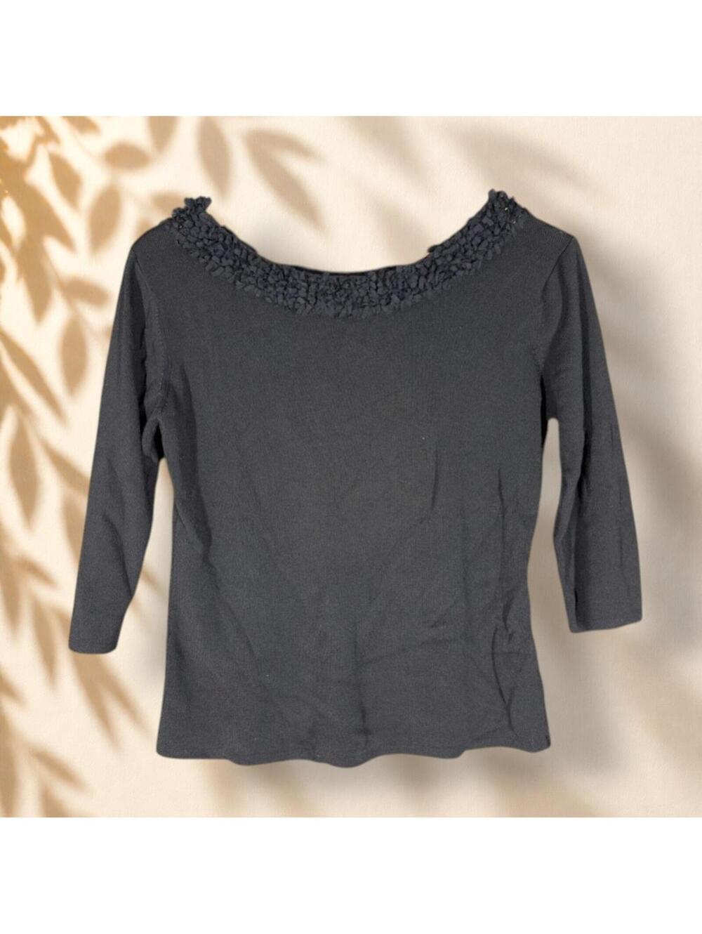 Joseph A. Top Women L Large Black 3/4 Sleeve Round Neck Stretch Casual Solid